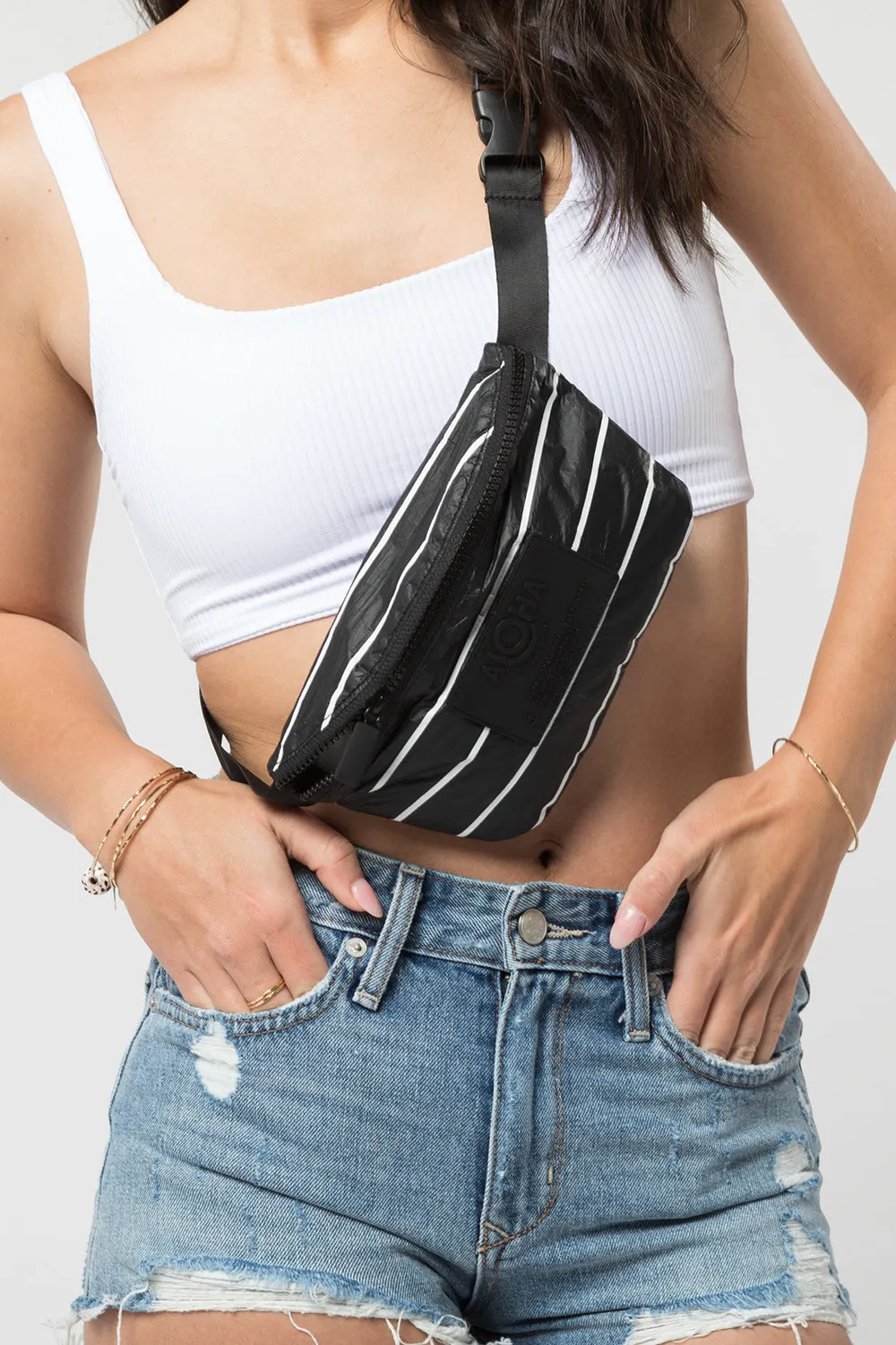 ALOHA Collection Mini Hip Pack in White Pinstripe on Black