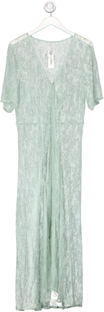 Anthropologie Green Lace Over Dress UK XL