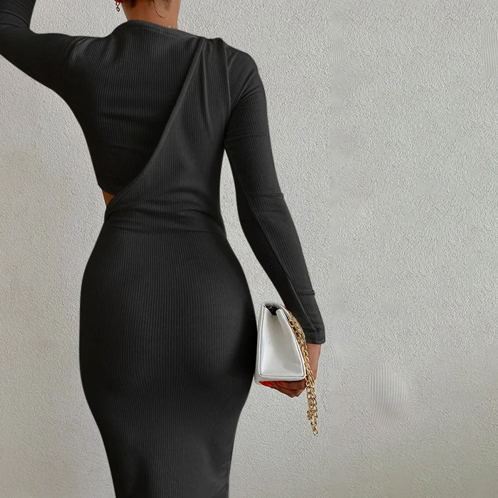 Backless Knitted O Neck Midi Dress