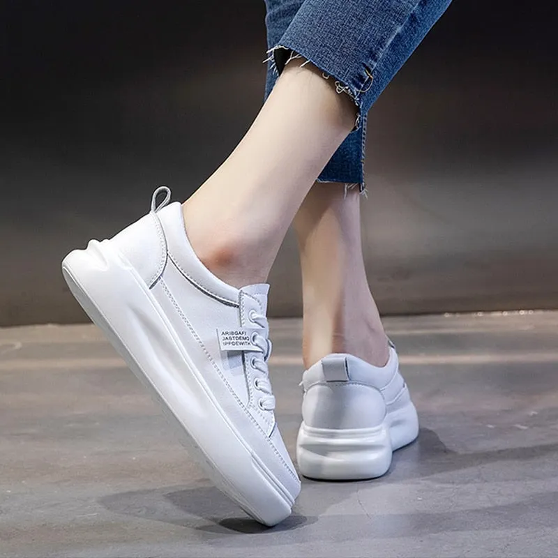 Big Size Women Sneakers Autumn Leather Light White Sneaker Female Platform Vulcanized Shoes Spring Casual Breathable Sports Shoe