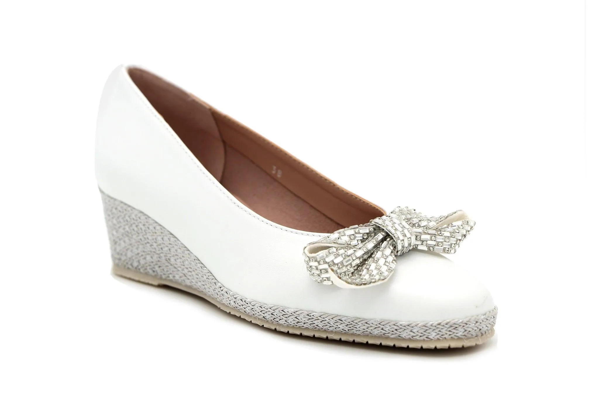 Bruno's  White Leather wedge shoe with bow