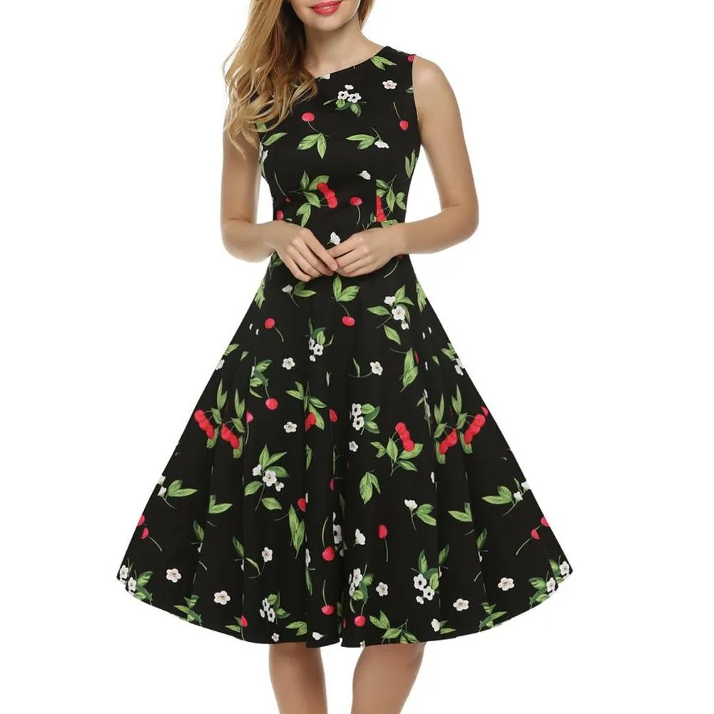 Cherry High Neck Sleeveless Dress