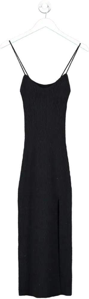 Cider Black Strappy Rib Knit Side Split Dress UK 6