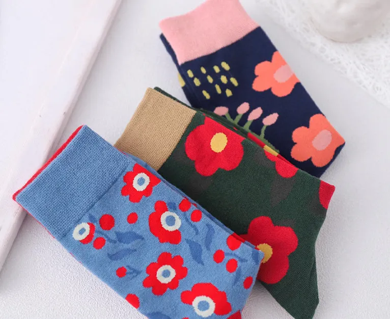 Crew Socks | Mismatched Socks - Flowers Green