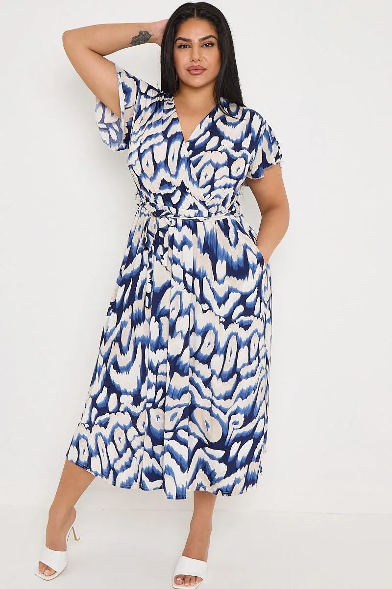 Dani Faux Wrap Dress in Blue Cloud