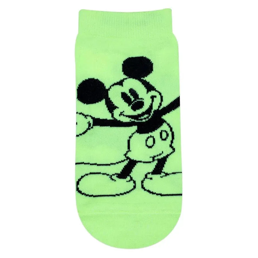 Disney Mickey Mouse Fluorescent Colored Lowcut Socks For Women - Pink Green