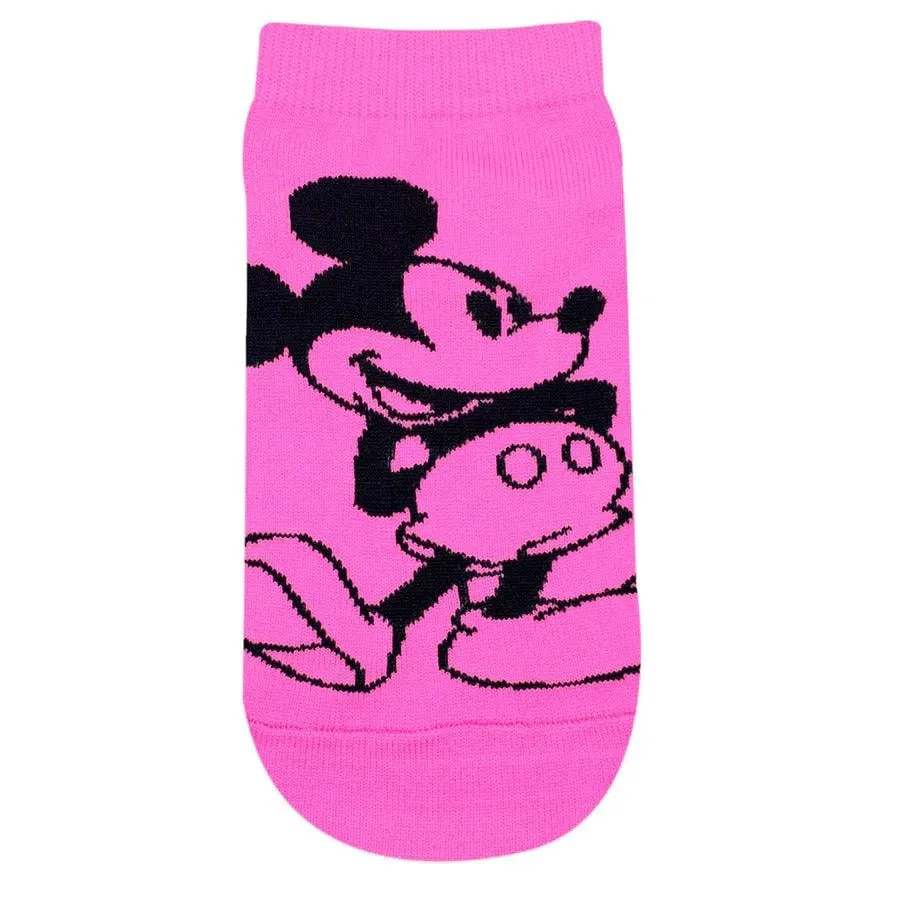 Disney Mickey Mouse Fluorescent Colored Lowcut Socks For Women - Pink Green