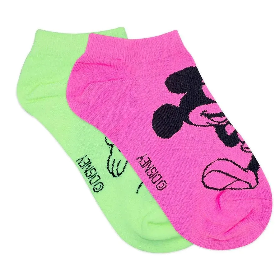 Disney Mickey Mouse Fluorescent Colored Lowcut Socks For Women - Pink Green