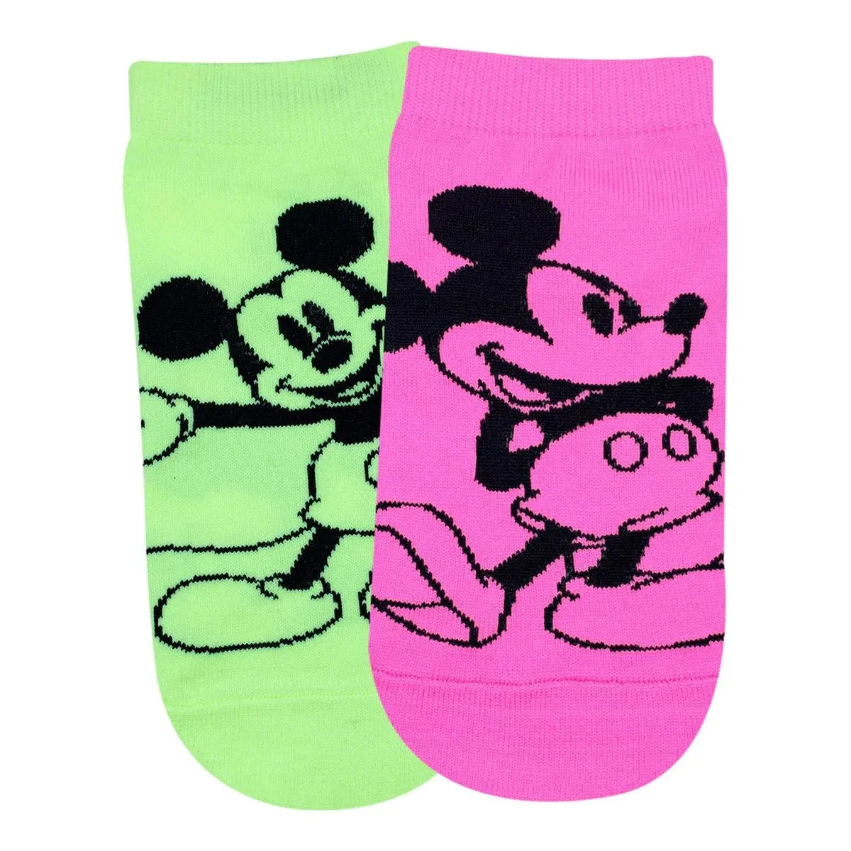 Disney Mickey Mouse Fluorescent Colored Lowcut Socks For Women - Pink Green