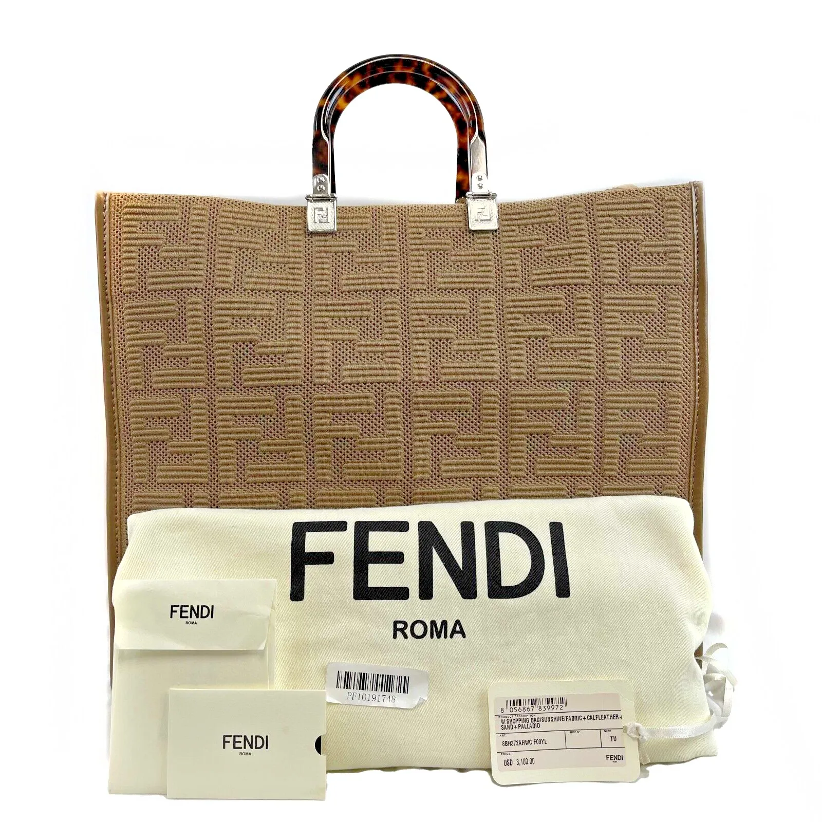 Fendi FF Sunshine Shopper Tote Plexiglass Large Beige Handbag NEW