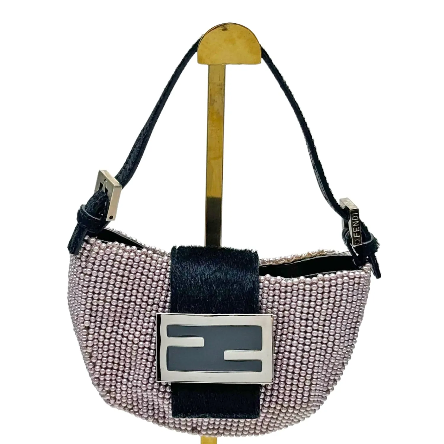 FENDI Vintage Pearl Beaded Micro Croissant Handle Bag - Mauve