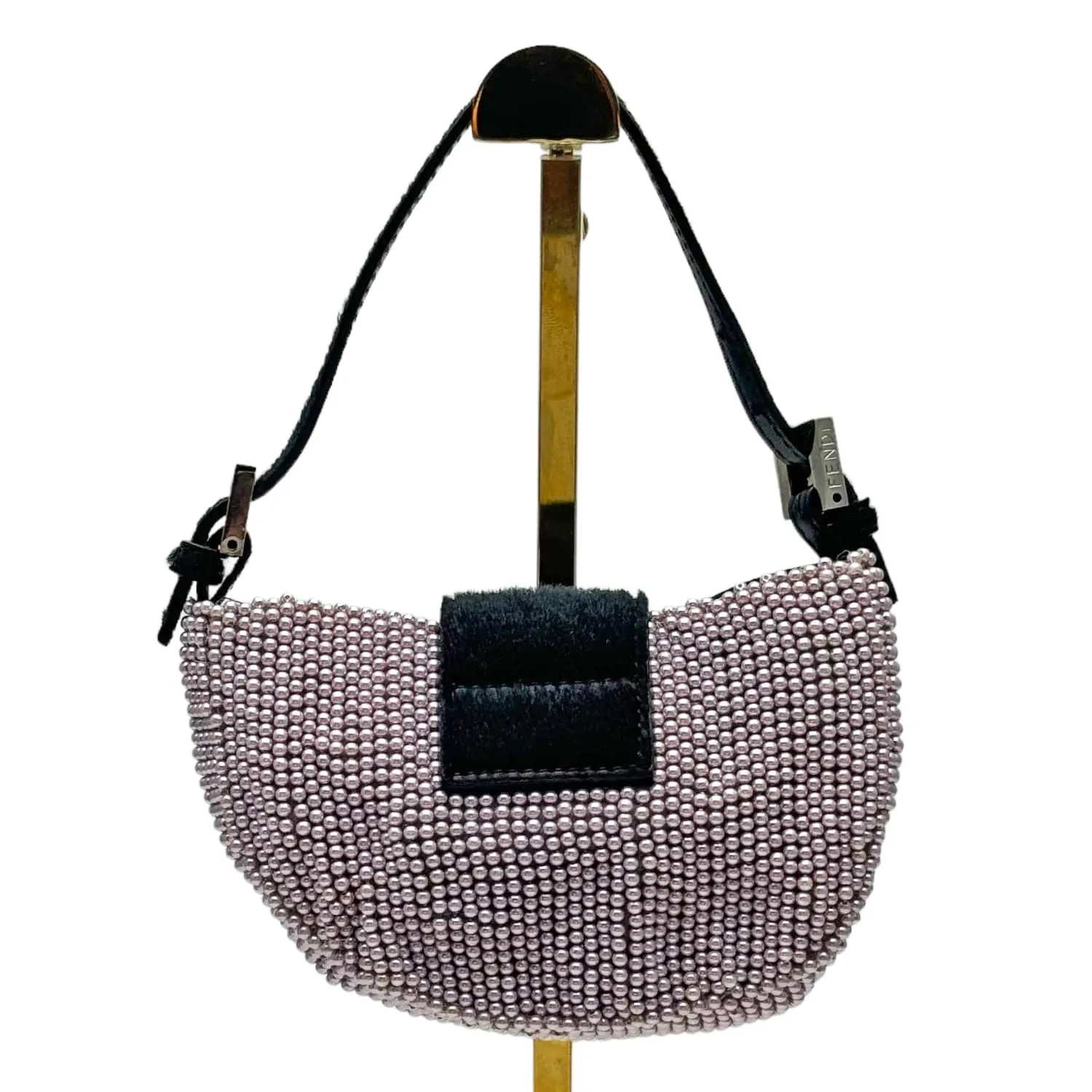 FENDI Vintage Pearl Beaded Micro Croissant Handle Bag - Mauve