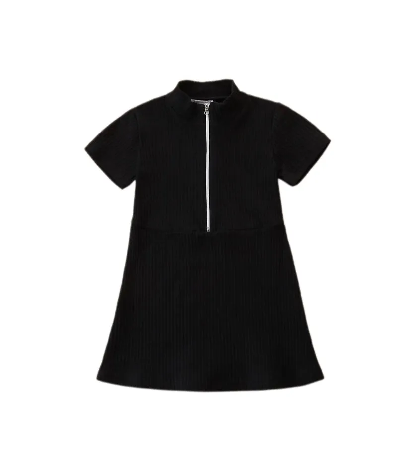 GIRLS BLACK FRONT ZIPPER DRESS