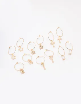 Gold Crystal Star Wire Hoop Earring 6-Pack