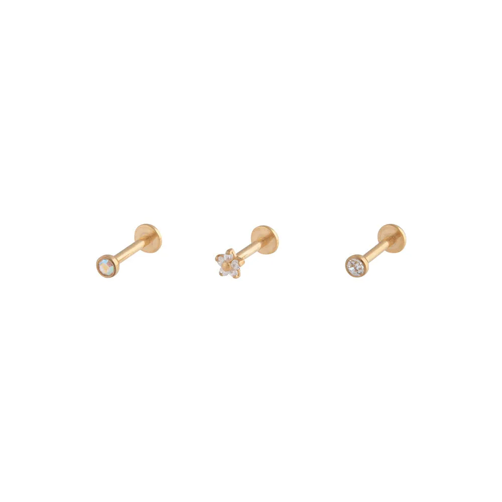 Gold Flower Stud Flat Back Earring Pack