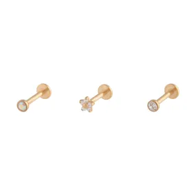 Gold Flower Stud Flat Back Earring Pack