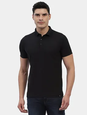 Hummel Men Black Swift Sports Polo Collar Tshirt