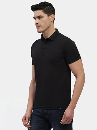 Hummel Men Black Swift Sports Polo Collar Tshirt