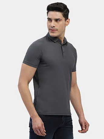 Hummel Men Grey Swift Sports Polo Collar Tshirt