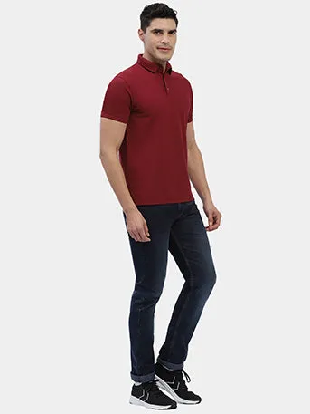 Hummel Men Maroon Swift Sports Polo Collar Tshirt