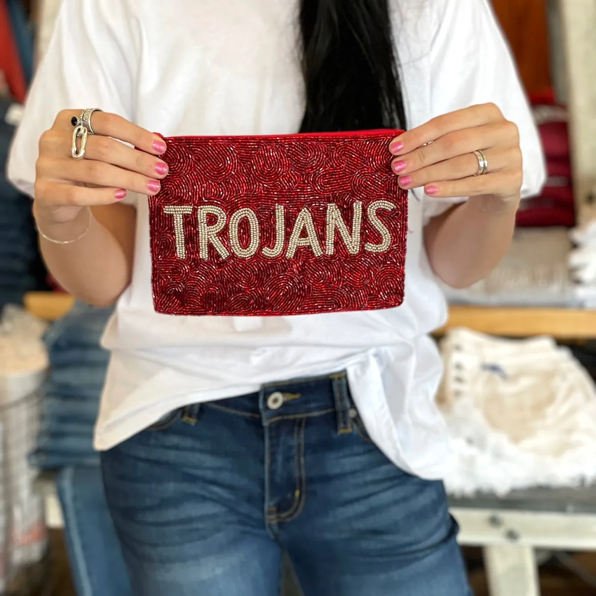 Jenks Trojans Beaded Pouch