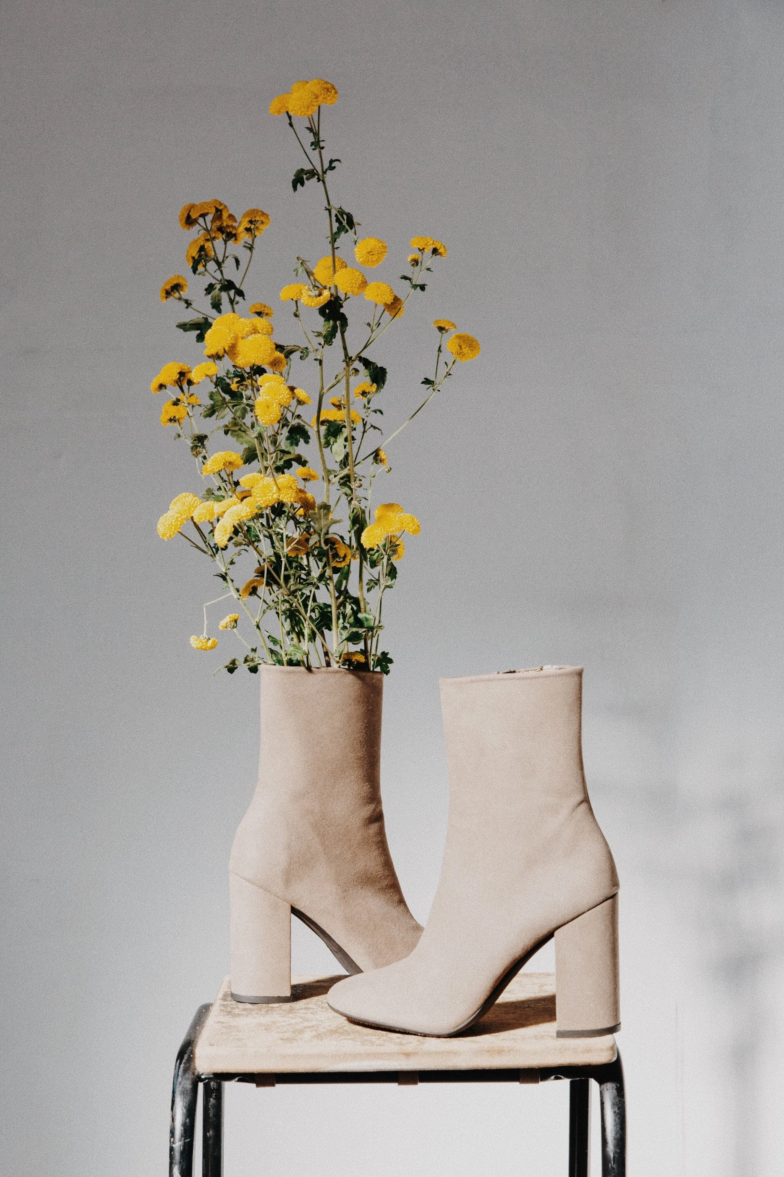 'Lisa' vegan-suede high-heel bootie by Zette Shoes - taupe