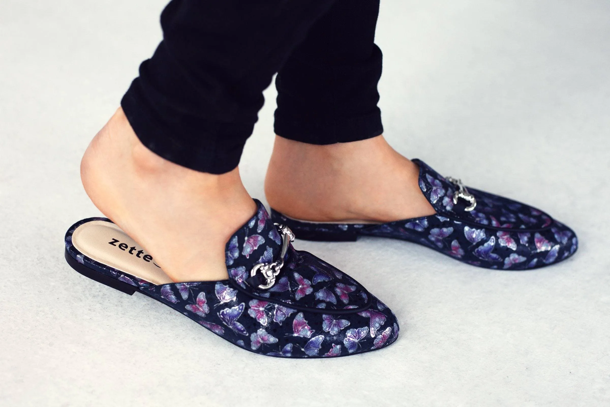 'Lucinda' vegan textile slides by Zette Shoes - deep navy