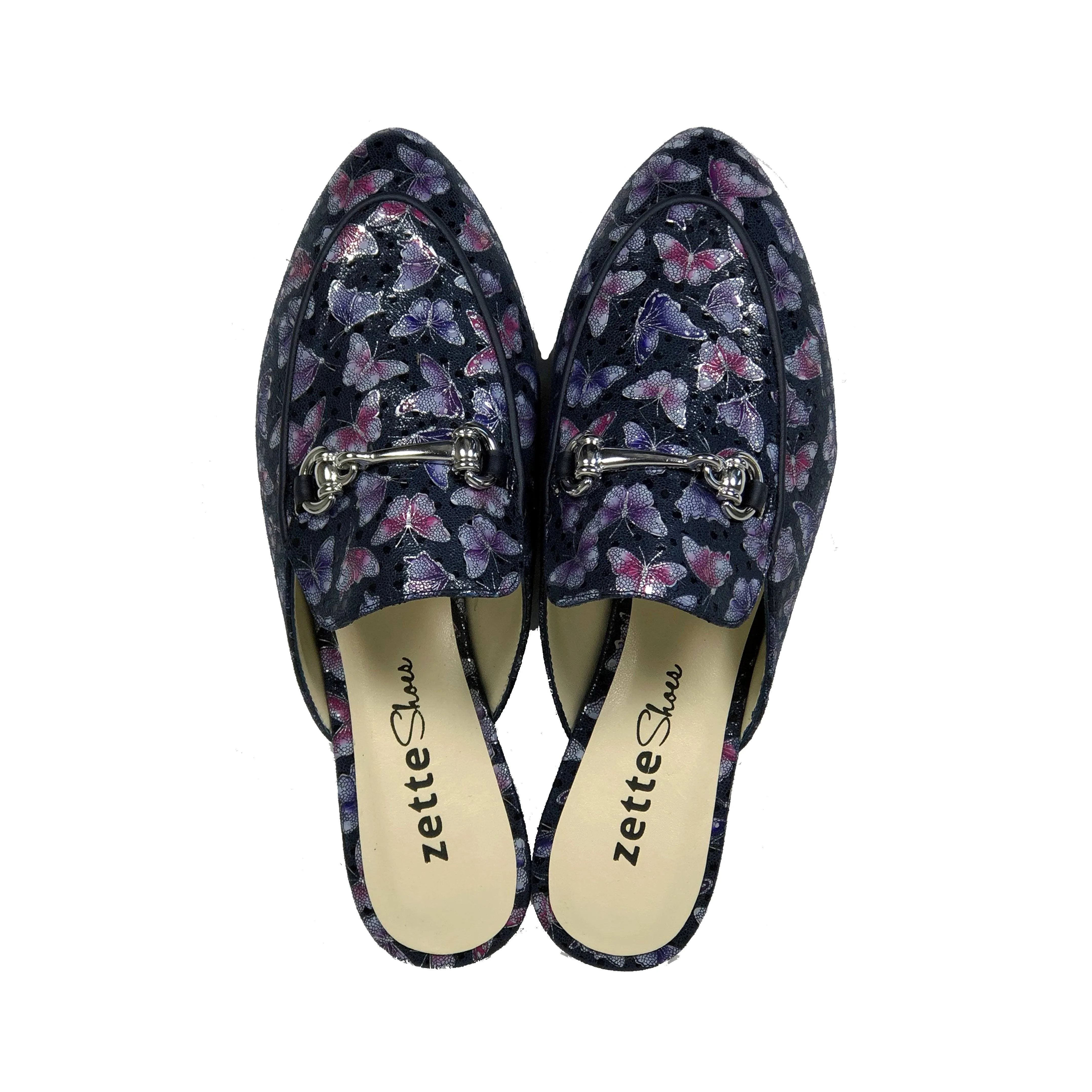 'Lucinda' vegan textile slides by Zette Shoes - deep navy