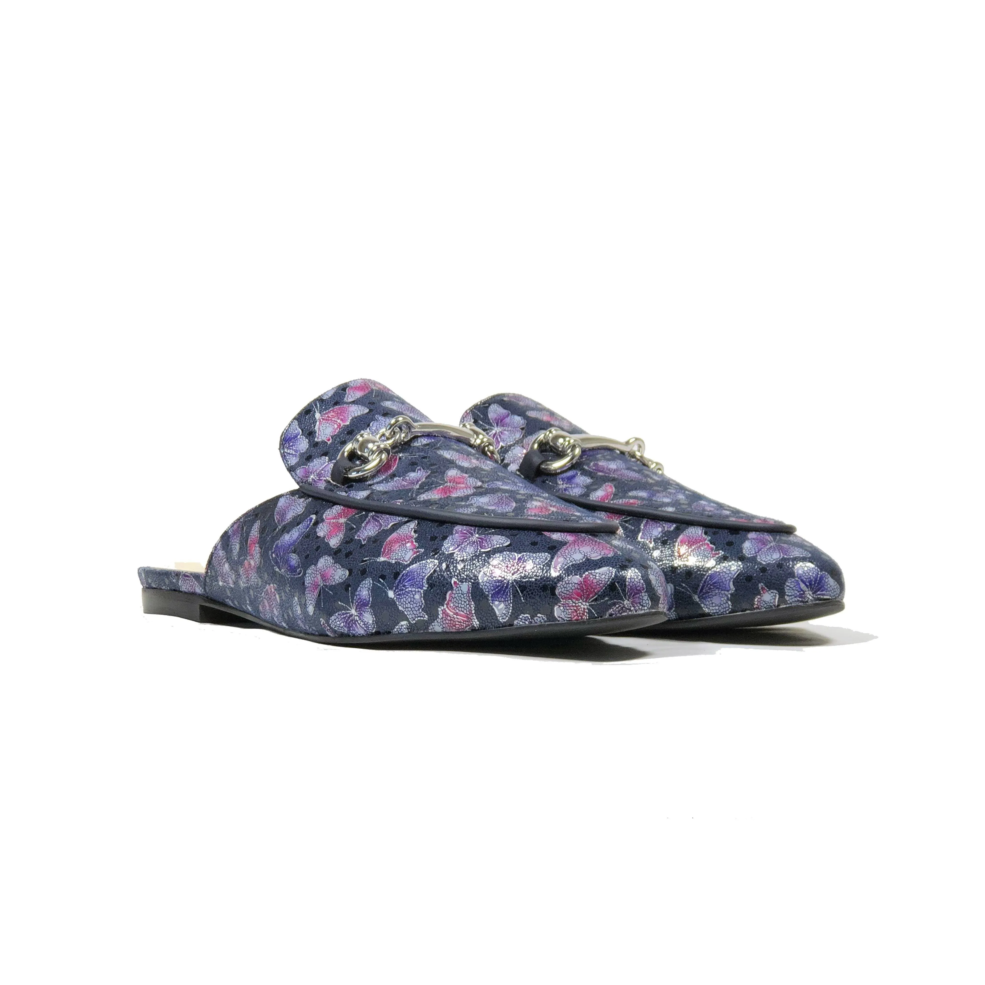 'Lucinda' vegan textile slides by Zette Shoes - deep navy