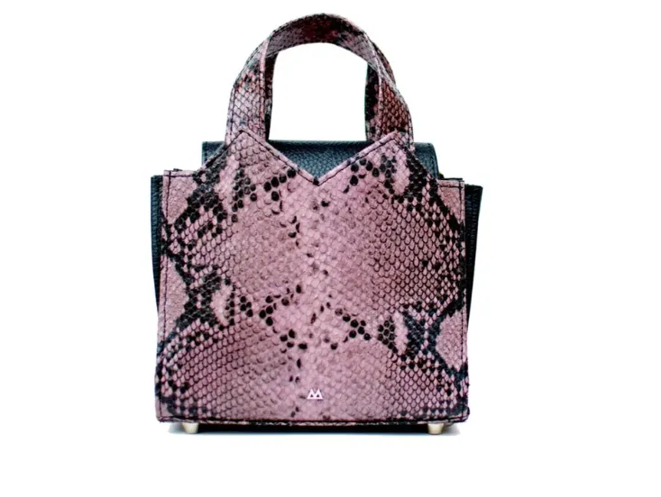 MARTE EGELE PURPLE BUI MINI TOP HANDLE, Geometric Lilac snakeskin, and Magnetic Closure Handbag