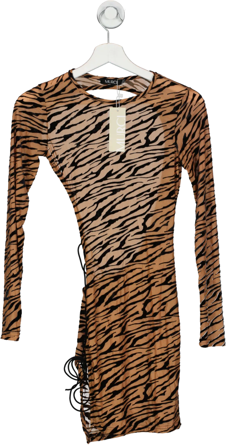 MURCI Brown Tiger Mesh Mini Dress UK 8