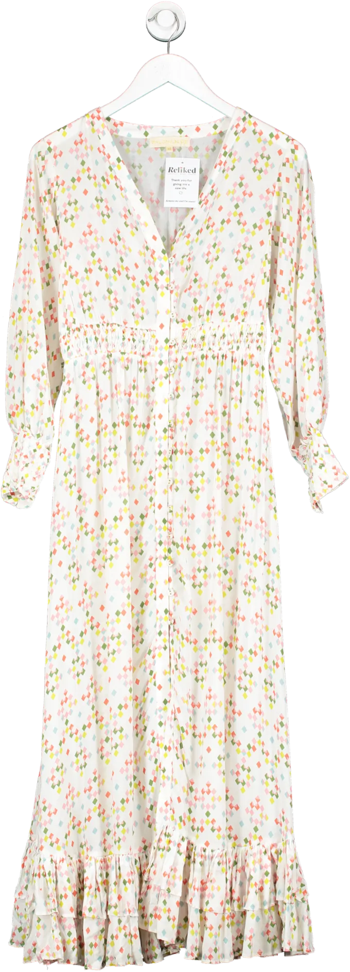 Paloma Blue White / Multi Long Sleeve Midi Dress / Cover Up UK XS