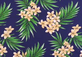 Plumeria All-over Non-Iron Fabric / Navy BLU-0027C