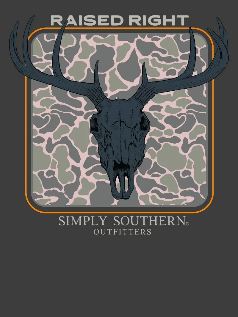 Simply Southern Raised Right Deer Skull Camo Tee