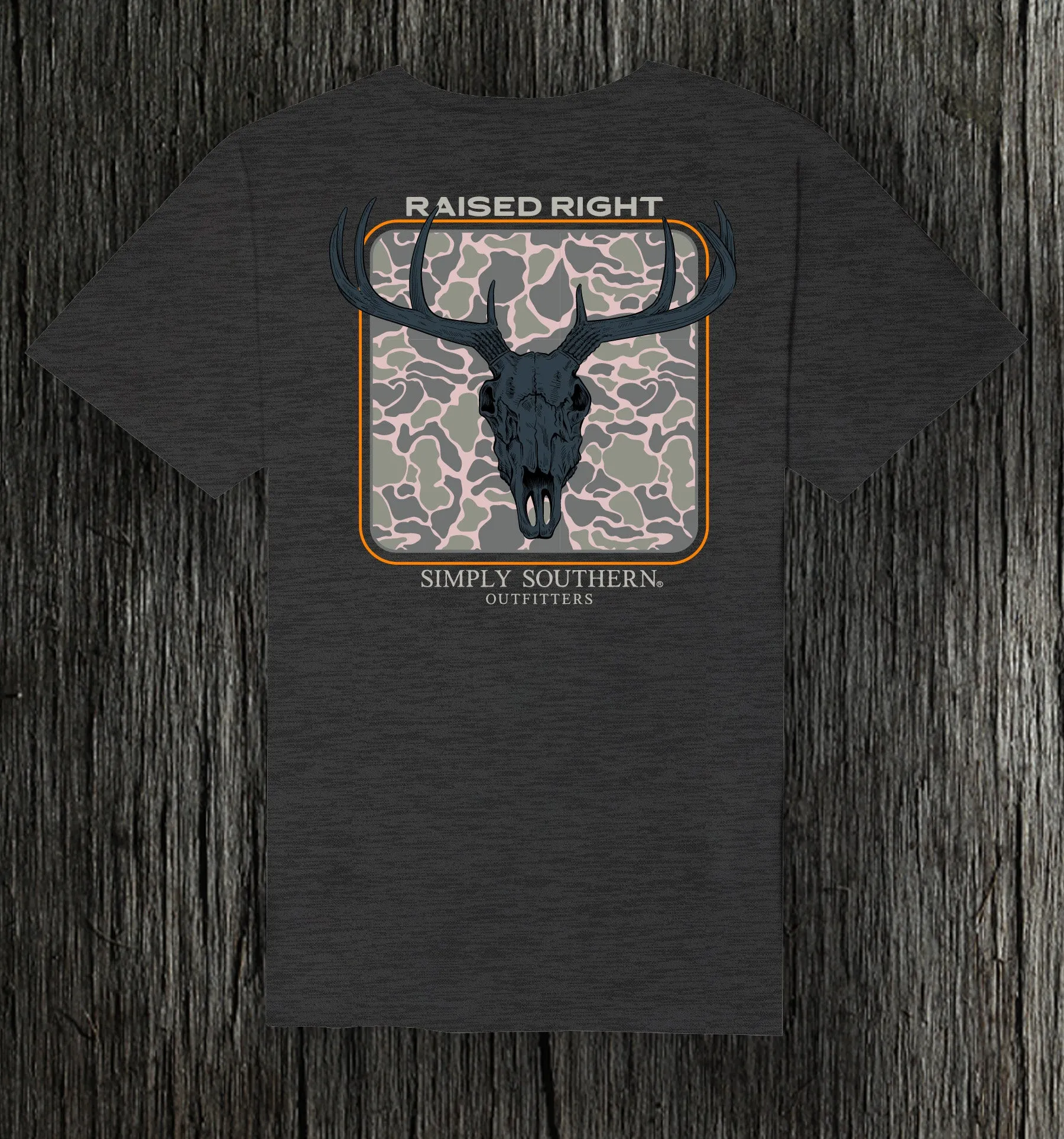 Simply Southern Raised Right Deer Skull Camo Tee