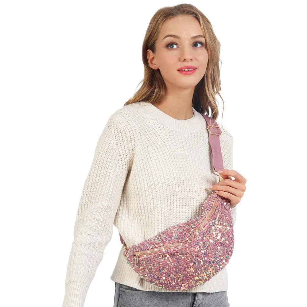 Sparkle Sequin Solid Sling Bag Fanny Pack Belt Bag