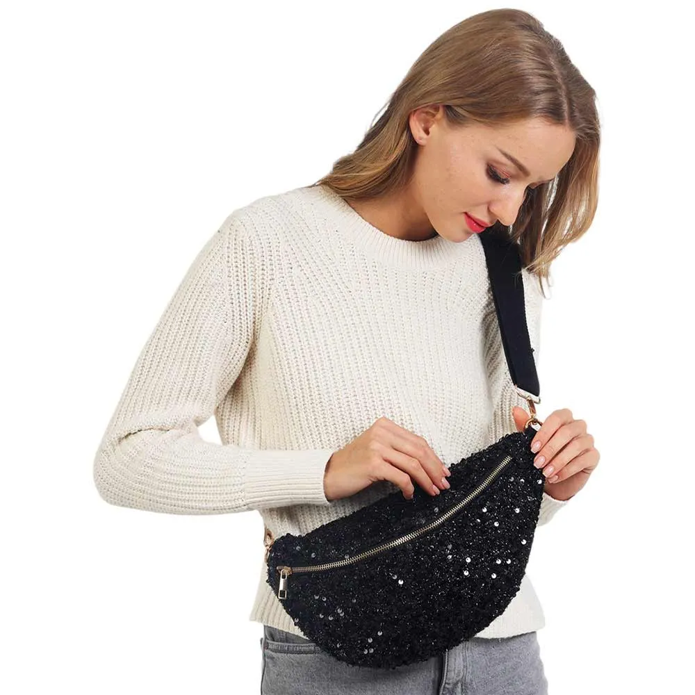 Sparkle Sequin Solid Sling Bag Fanny Pack Belt Bag