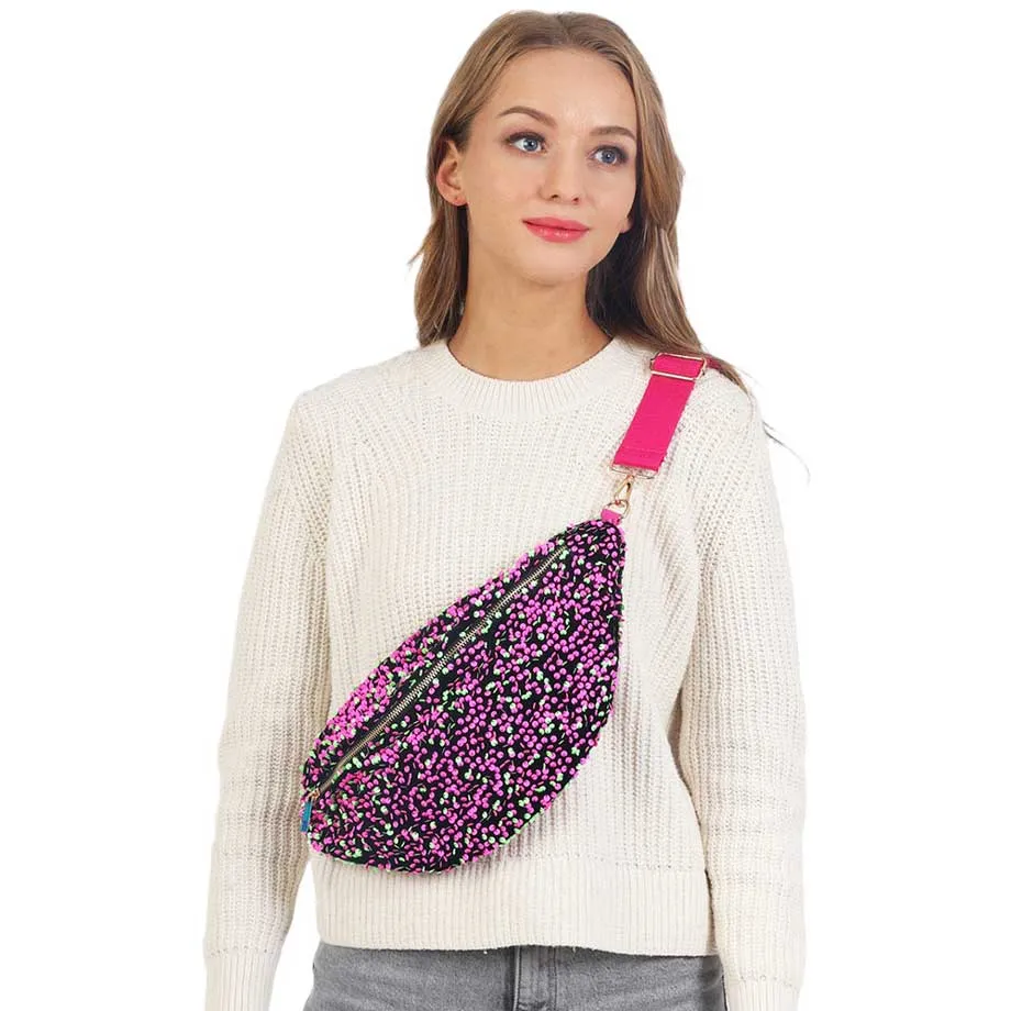 Sparkle Sequin Solid Sling Bag Fanny Pack Belt Bag