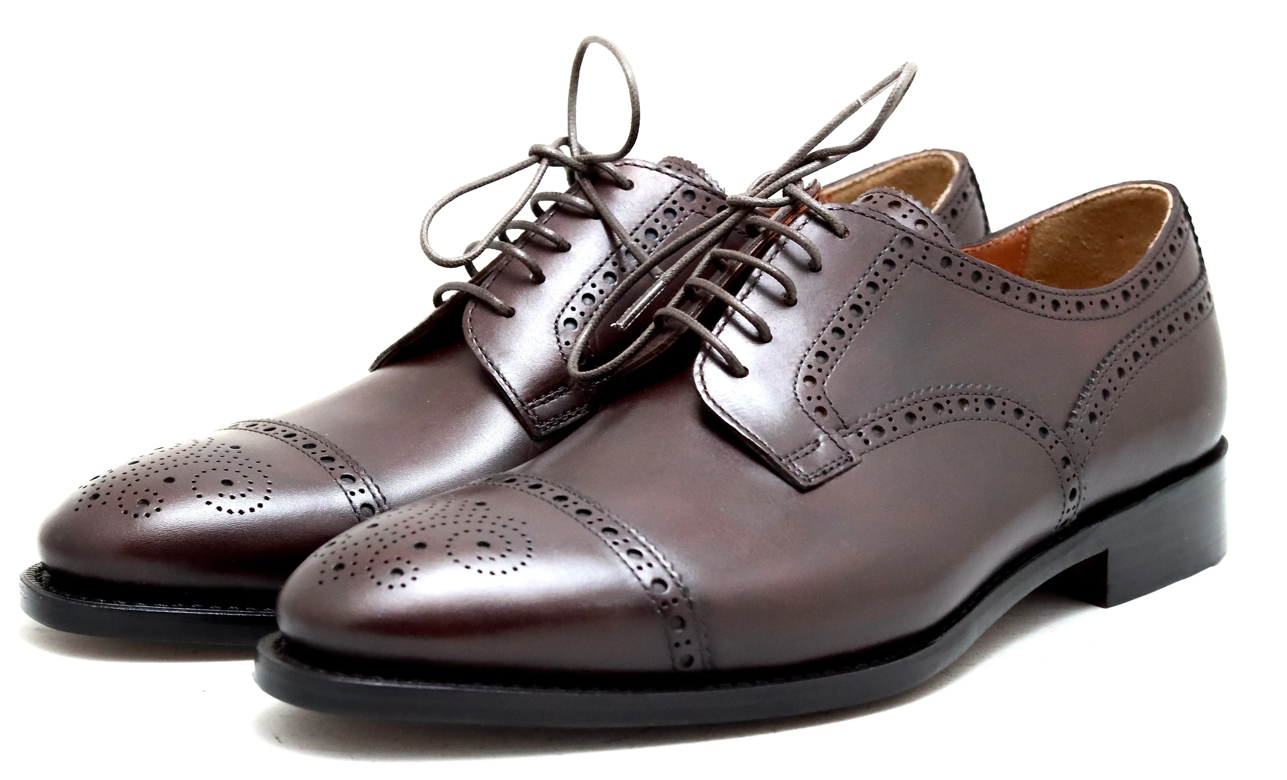 Toe cap derby brogue | dark brown  | box calf | wide fit