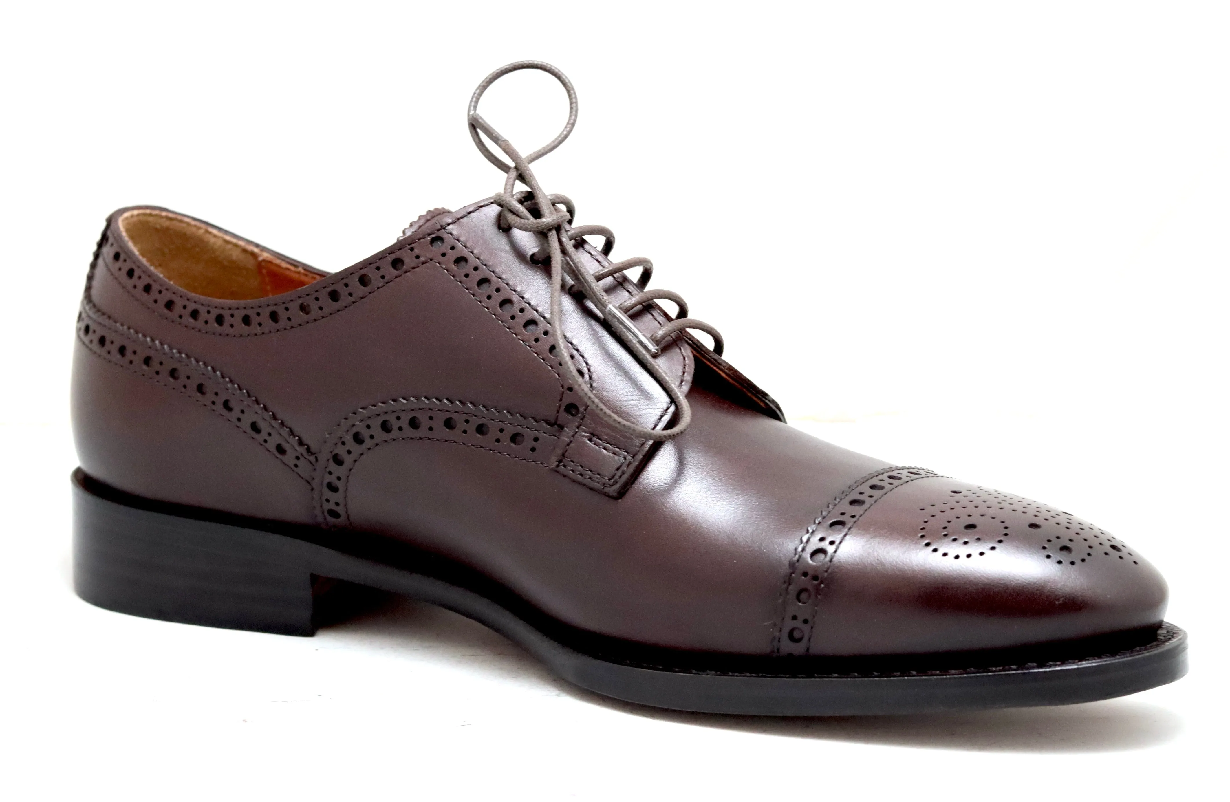 Toe cap derby brogue | dark brown  | box calf | wide fit