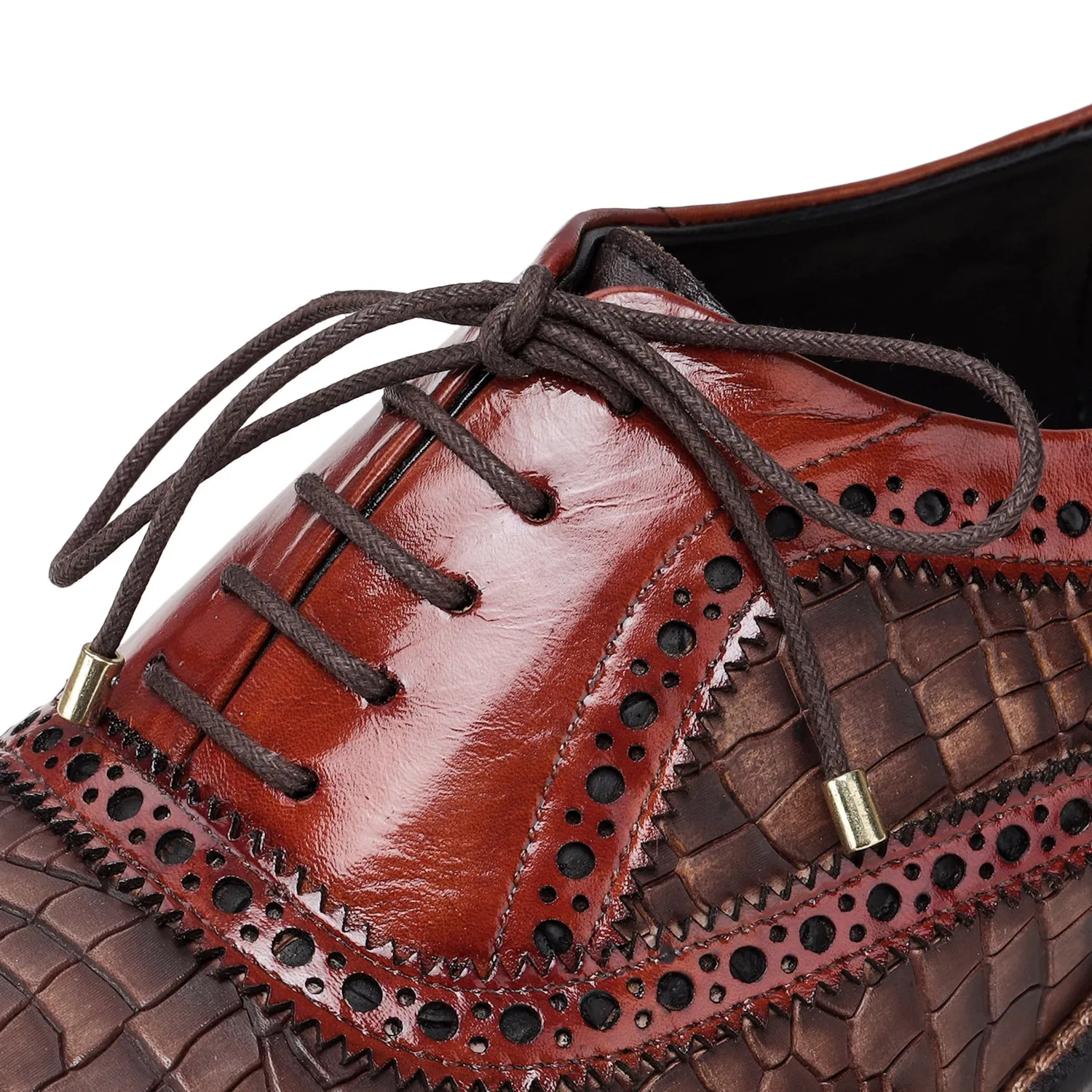 Wingtip Brogue Oxford- Croc Cognac