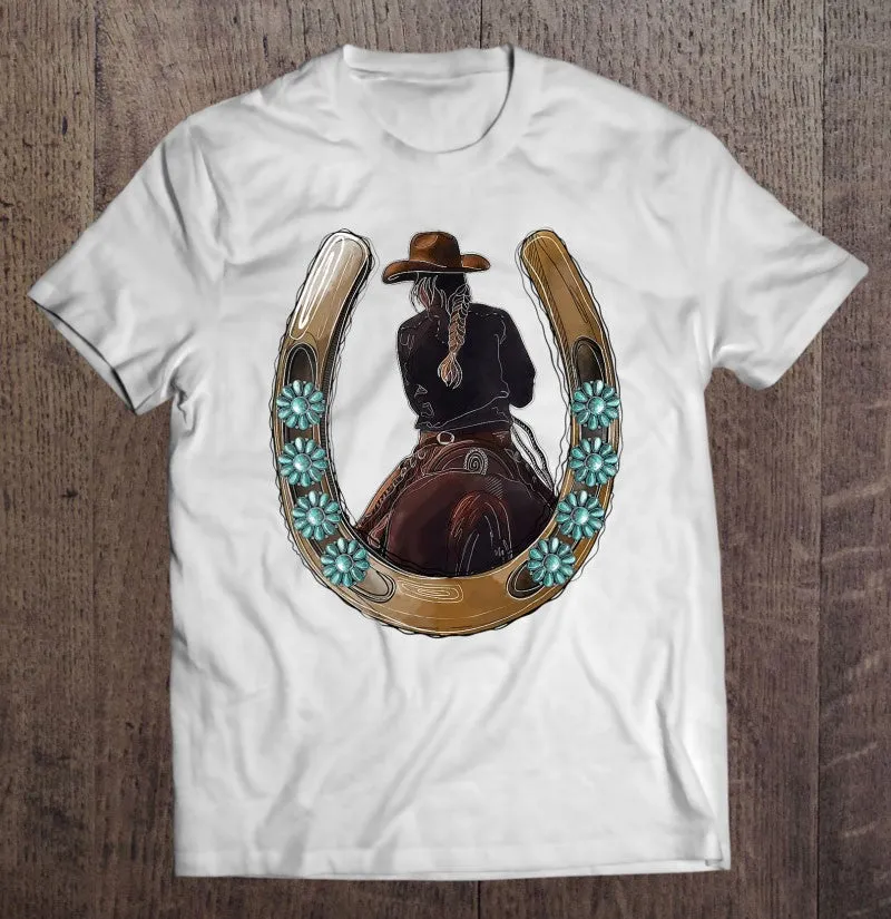 Womens Retro Cowgirl Horseshoe Rodeo Western Cowgirl Peace Lovers T-Shirts